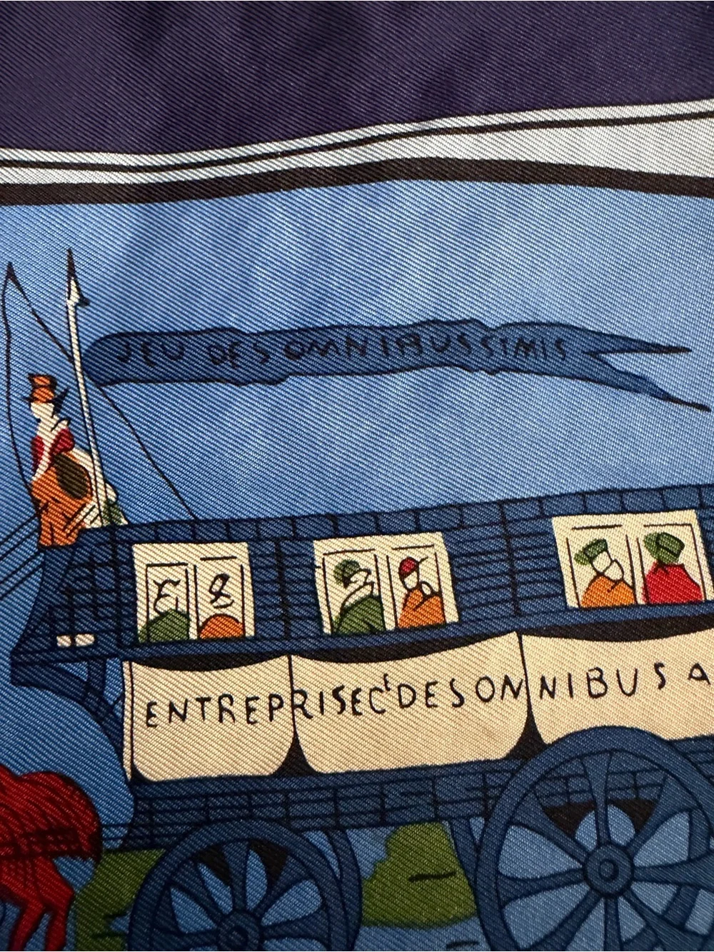 Hermes Blue Red Multi-Color Scenic Carriage Silk Scarf